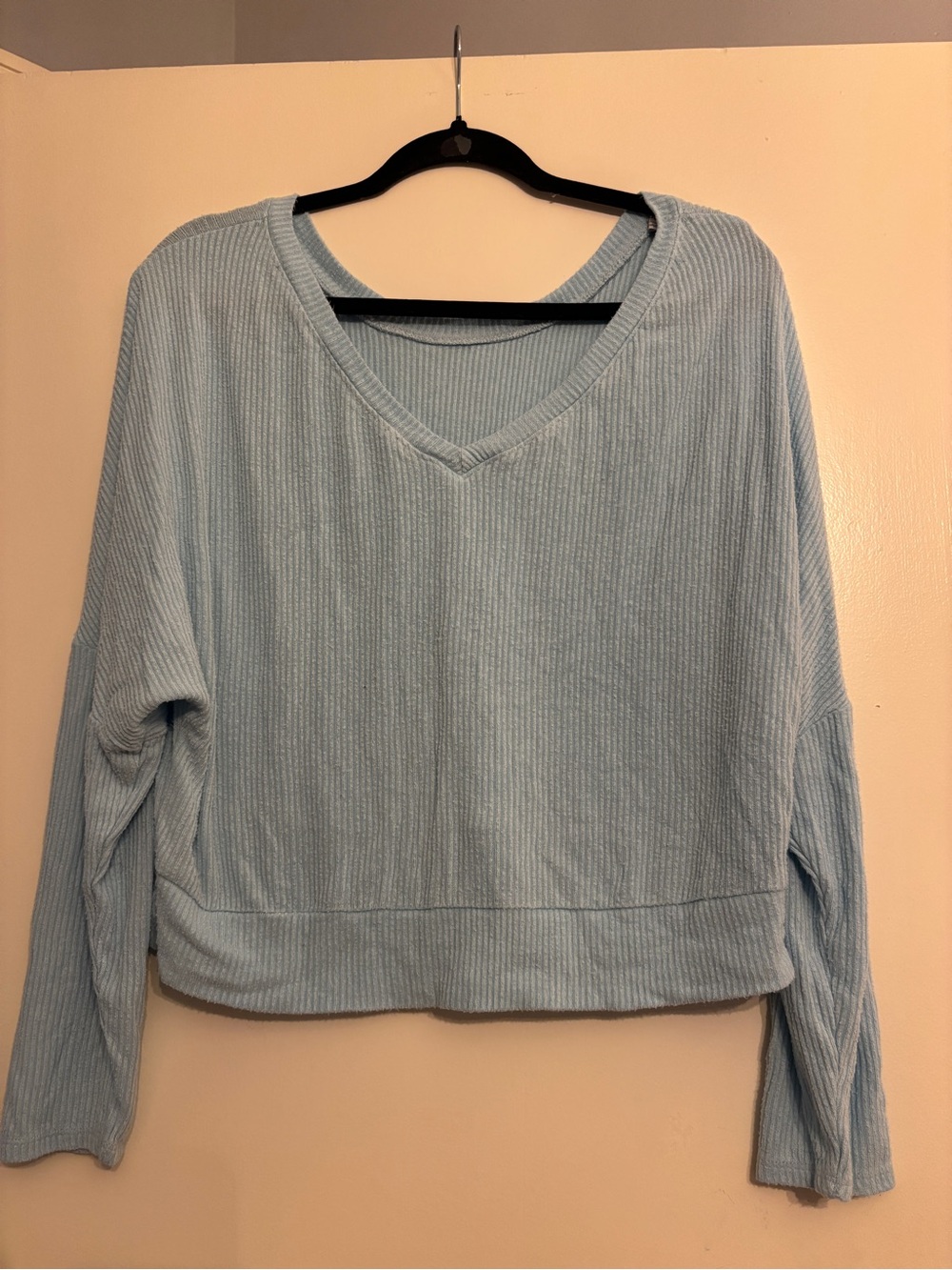 Auden Light Blue Ribbed V-Neck Pullover Sweater Medium